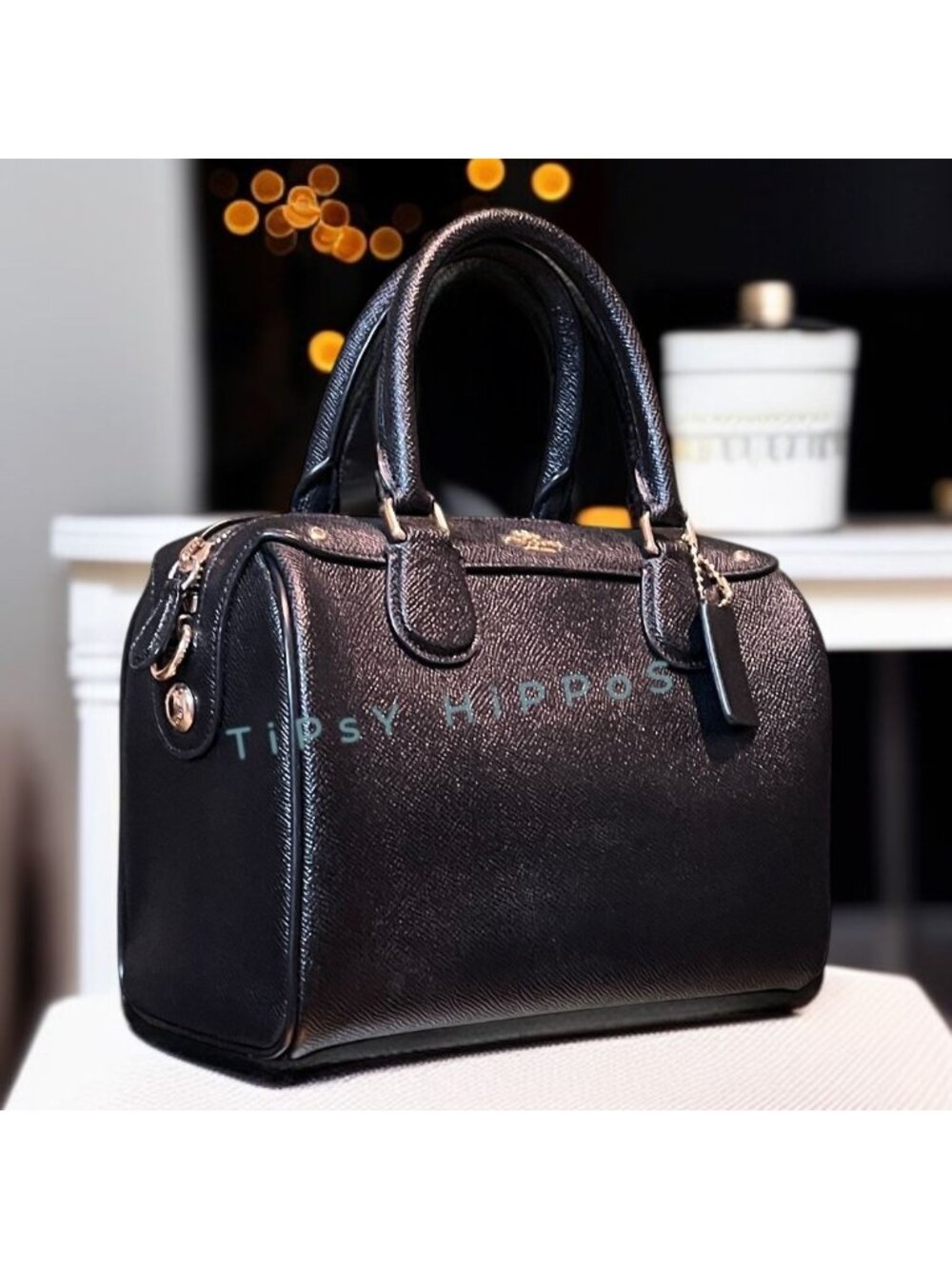 Coach Black Leather Satchel With Gold-Tone Hardware & Top Handles - Picture 2 of 15